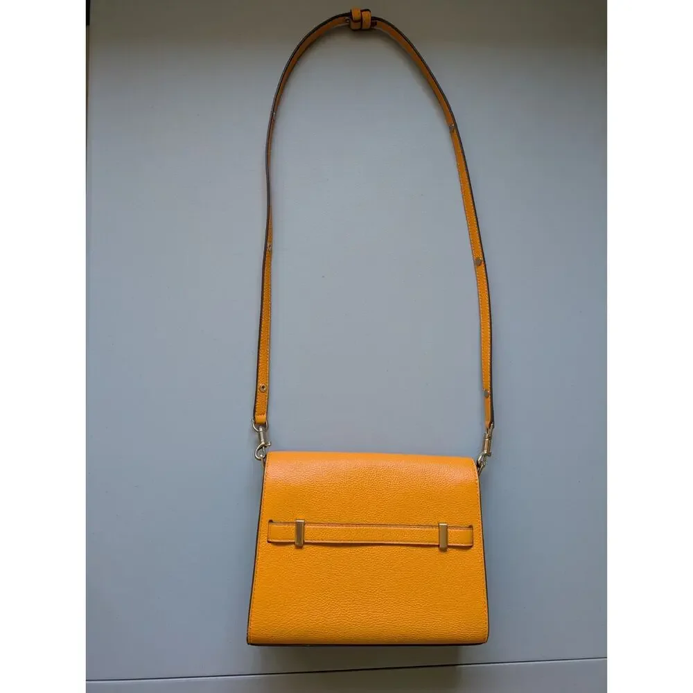 Tory Burch Lee Radziwill Pebbled Shoulder Bag Orange Citrine